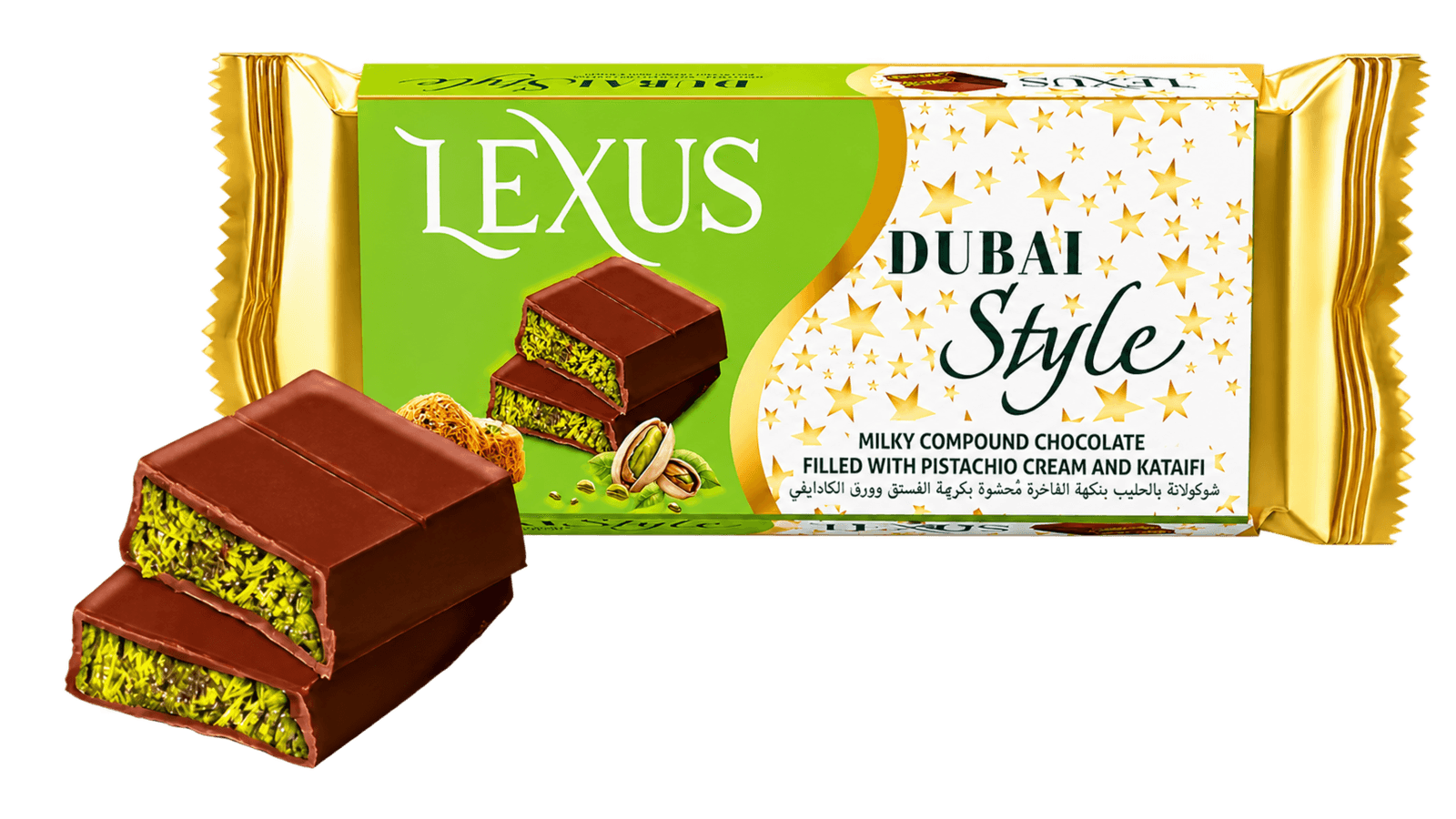 Lexus Dubai Style milk chocolate with pistachio cream and kataifi