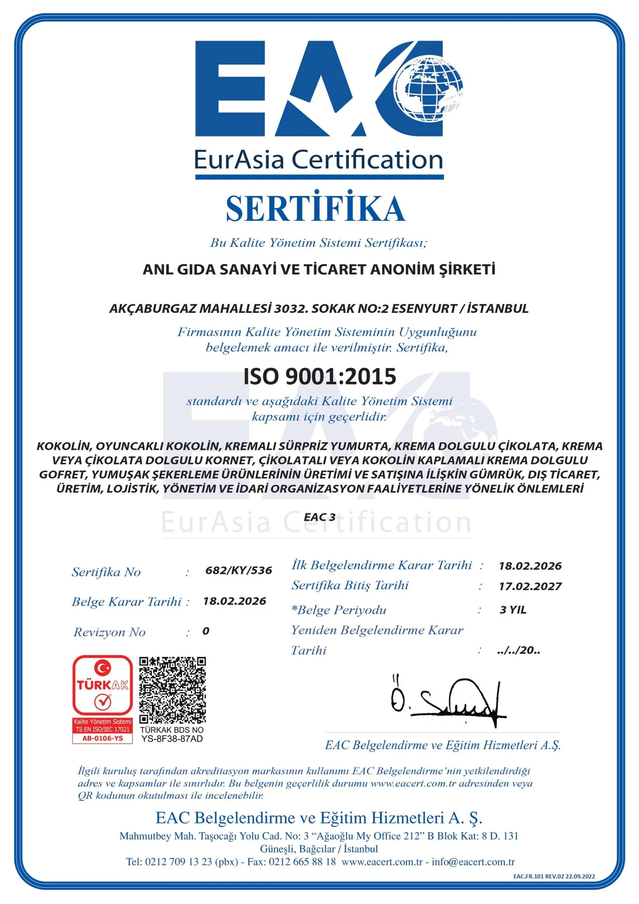 ISO 9001 Quality Management System Certificate