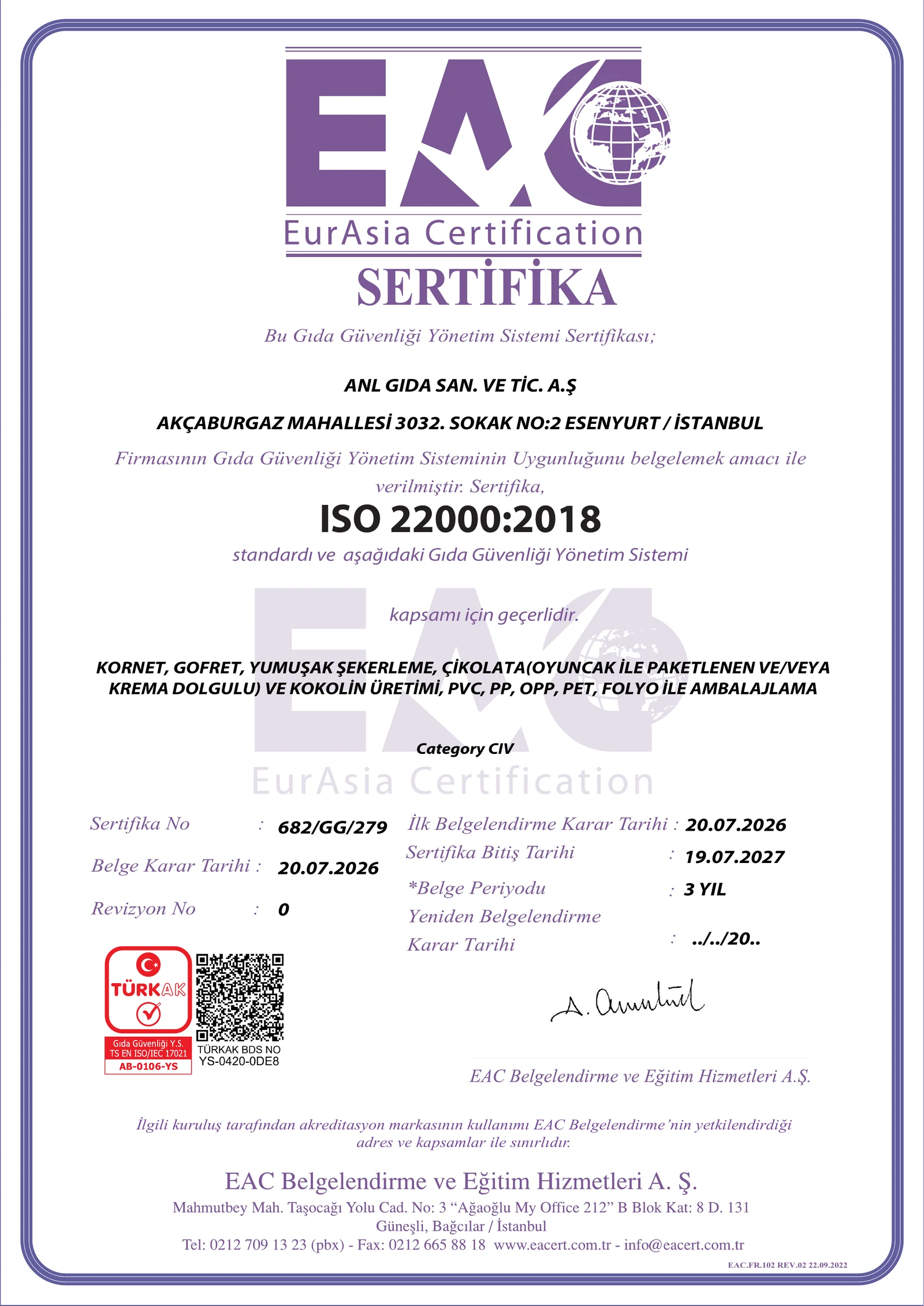 ISO 22000 Zertifikat für Lebensmittelsicherheitsmanagement