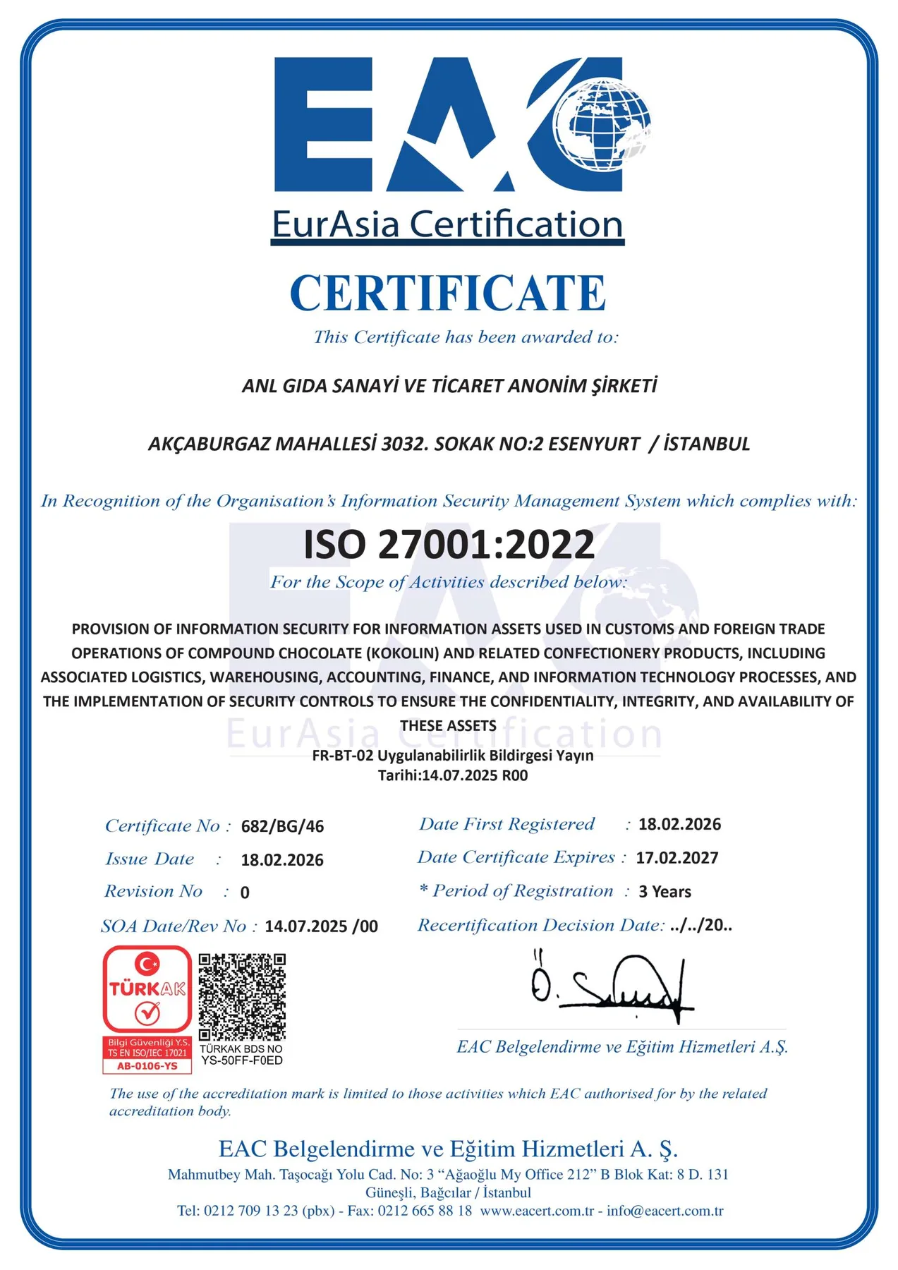 ISO 27001 Informationssicherheits-Zertifikat - Englisch